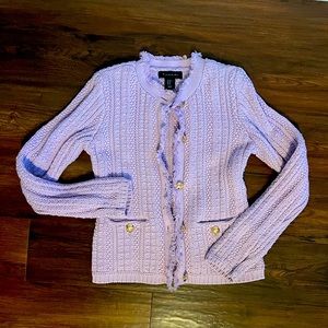 Ellie Tahari Button-Down Cable Knit Sweater Purple Lavender